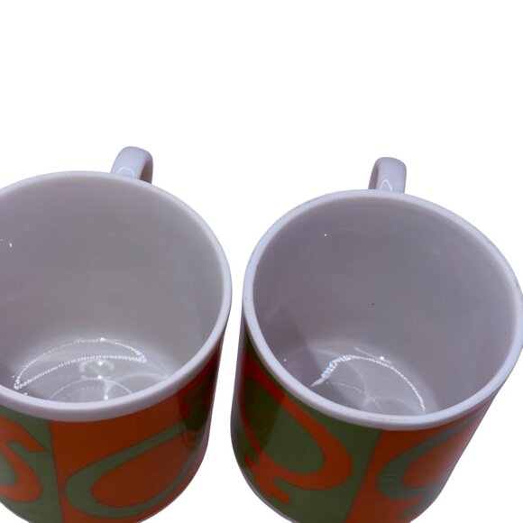 Vintage 1970s Pop Art His Hers Coffee Mugs Orange Green Gender Symbol Mod Pair - Picture 3 of 6
